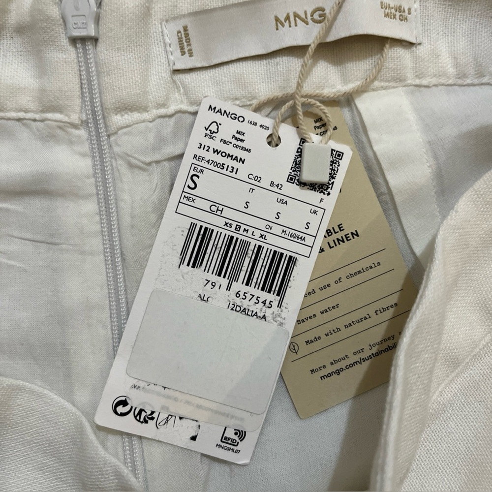 MNG Linen Blend Embroidered Scallop-Trimmed Wide Leg High Rise Culotte Trouser - Picture 7 of 16